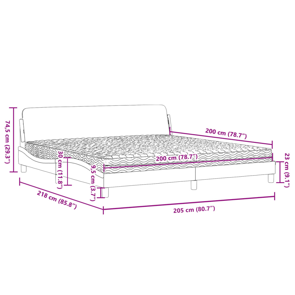 Bett mit Matratze "Dover" Dunkelgrau 200x200 cm Stoff