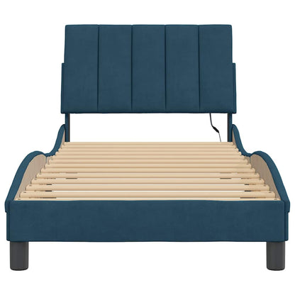 Bettgestell mit LED ohne Matratze "Hanko" Blau 90x190 cm Samt