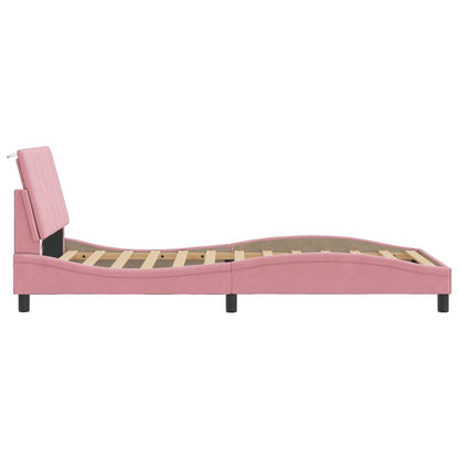 Bettgestell mit LED ohne Matratze "Hanko" Rosa 100x200 cm Samt