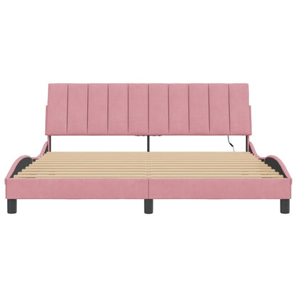 Bettgestell mit LED ohne Matratze "Hanko" Rosa 180x200 cm Samt