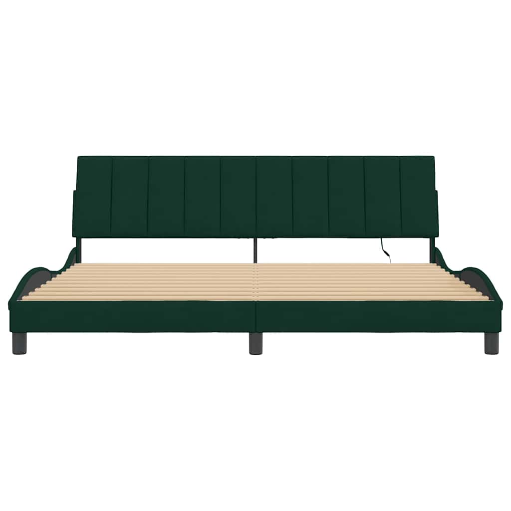 Bettgestell mit LED ohne Matratze "Hanko" Dunkelgrün 200x200 cm Samt