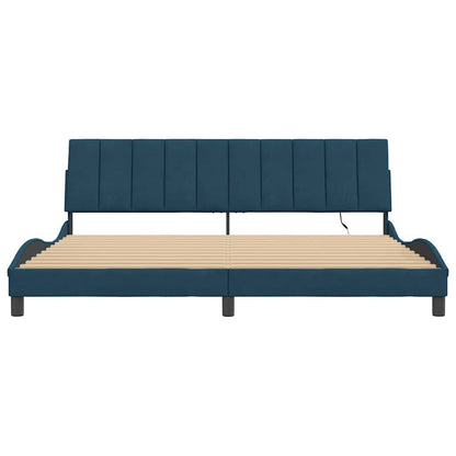 Bettgestell mit LED ohne Matratze "Hanko" Blau 200x200 cm Samt