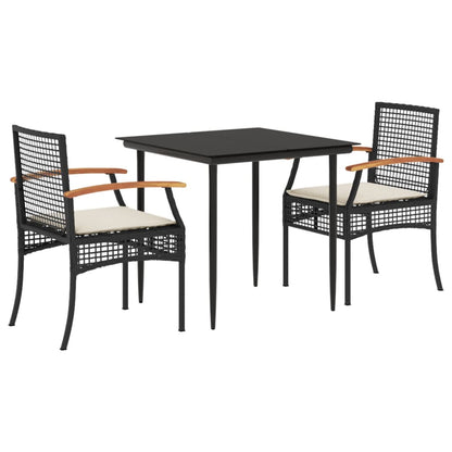 3-tlg. Garten-Essgruppe mit Kissen Schwarz Poly Rattan