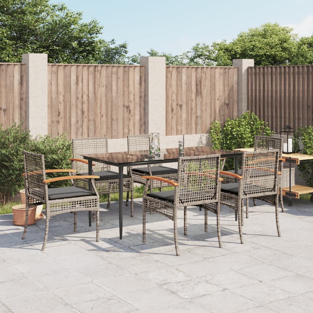 7-tlg. Garten-Essgruppe mit Kissen Grau Poly Rattan