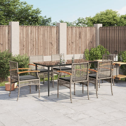 7-tlg. Garten-Essgruppe mit Kissen Grau Poly Rattan