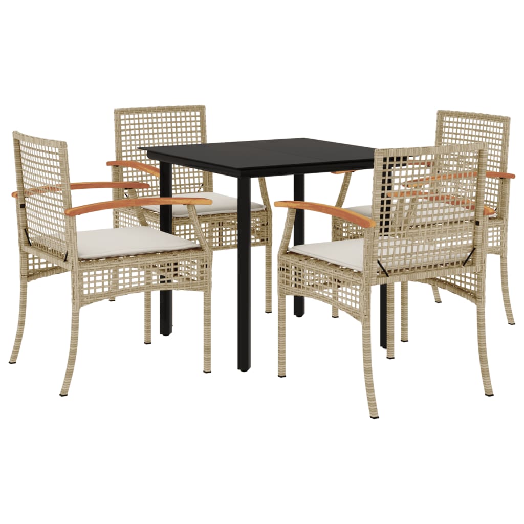 5-tlg. Garten-Essgruppe mit Kissen Beige Poly Rattan