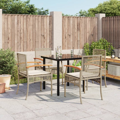 5-tlg. Garten-Essgruppe mit Kissen Beige Poly Rattan