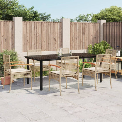7-tlg. Garten-Essgruppe mit Kissen Beige Poly Rattan