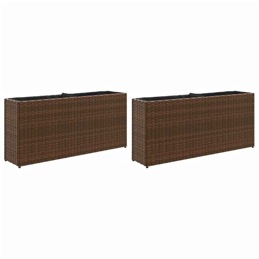 Pflanzkübel mit 2 Töpfen 2 Stk. Braun 90x20x40 cm Poly Rattan
