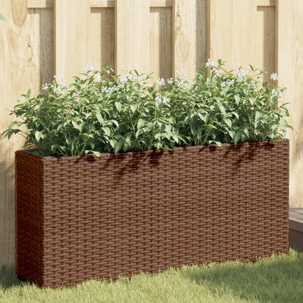 Pflanzkübel mit 2 Töpfen 2 Stk. Braun 90x20x40 cm Poly Rattan