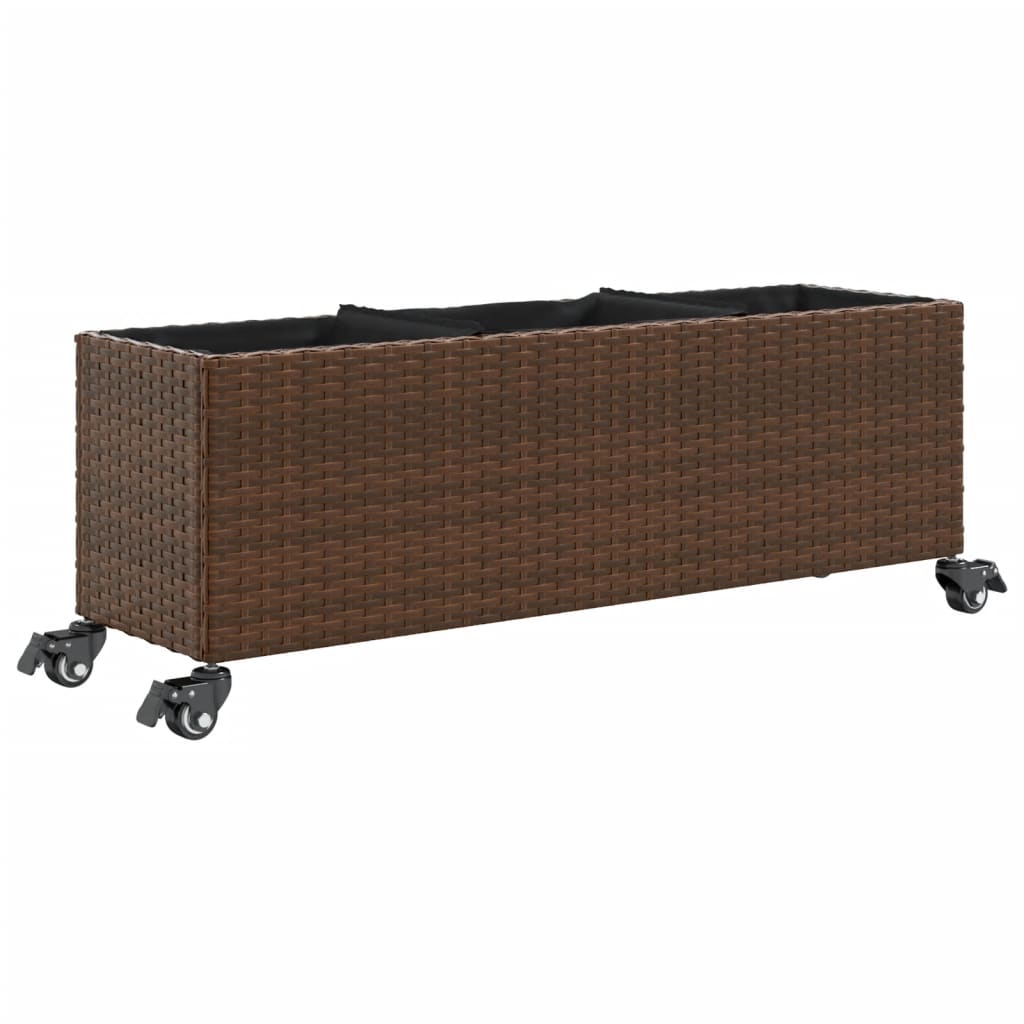 Pflanzkübel mit Rollen 2 Stk. Braun 107x32x38 cm Poly Rattan