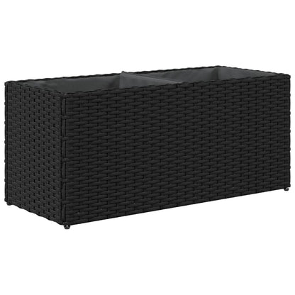 Pflanzkübel mit 2 Töpfen 2 Stk. Schwarz 72x30x32 cm Poly Rattan