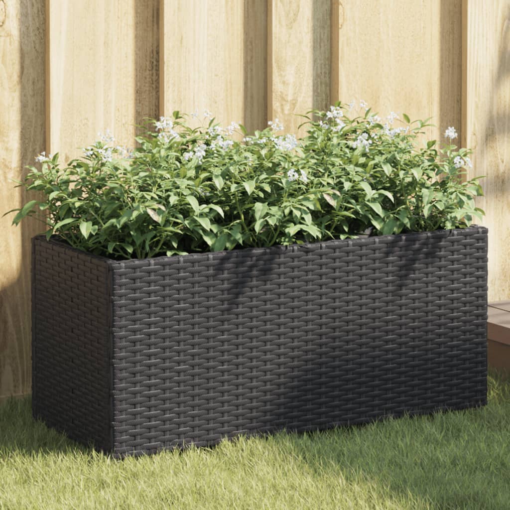 Pflanzkübel mit 2 Töpfen 2 Stk. Schwarz 72x30x32 cm Poly Rattan