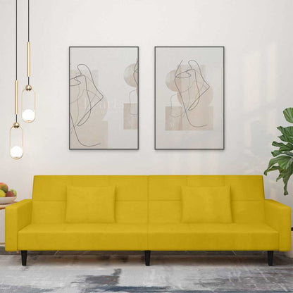 Schlafsofa 2-Sitzer mit 2 Kissen Gelb Samt