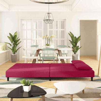 Schlafsofa 2-Sitzer mit 2 Kissen Weinrot Samt