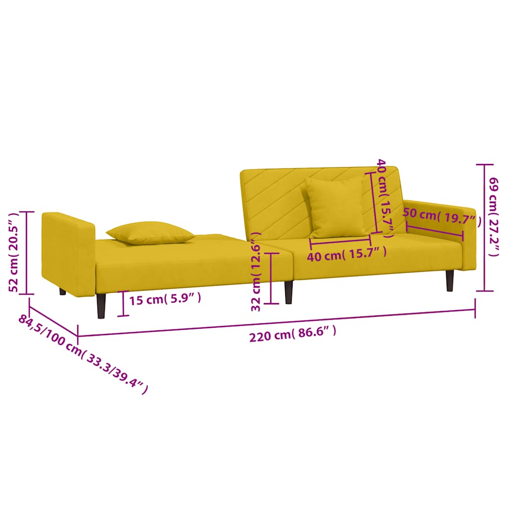 Schlafsofa 2-Sitzer mit 2 Kissen Gelb Samt