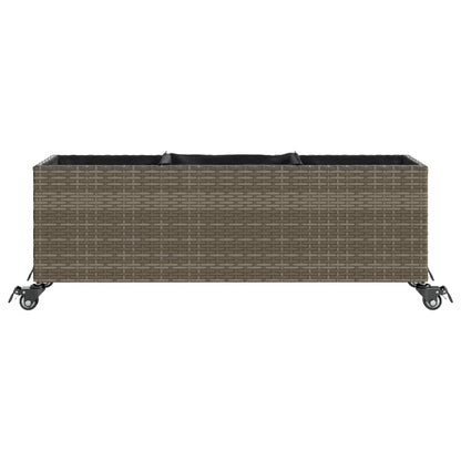 Pflanzkübel mit Rollen 3 Töpfe Grau 107x32x38 cm Poly-Rattan