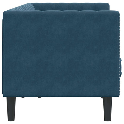 Chesterfield-Sofa mit Nackenrollen 2-Sitzer Blau Samt