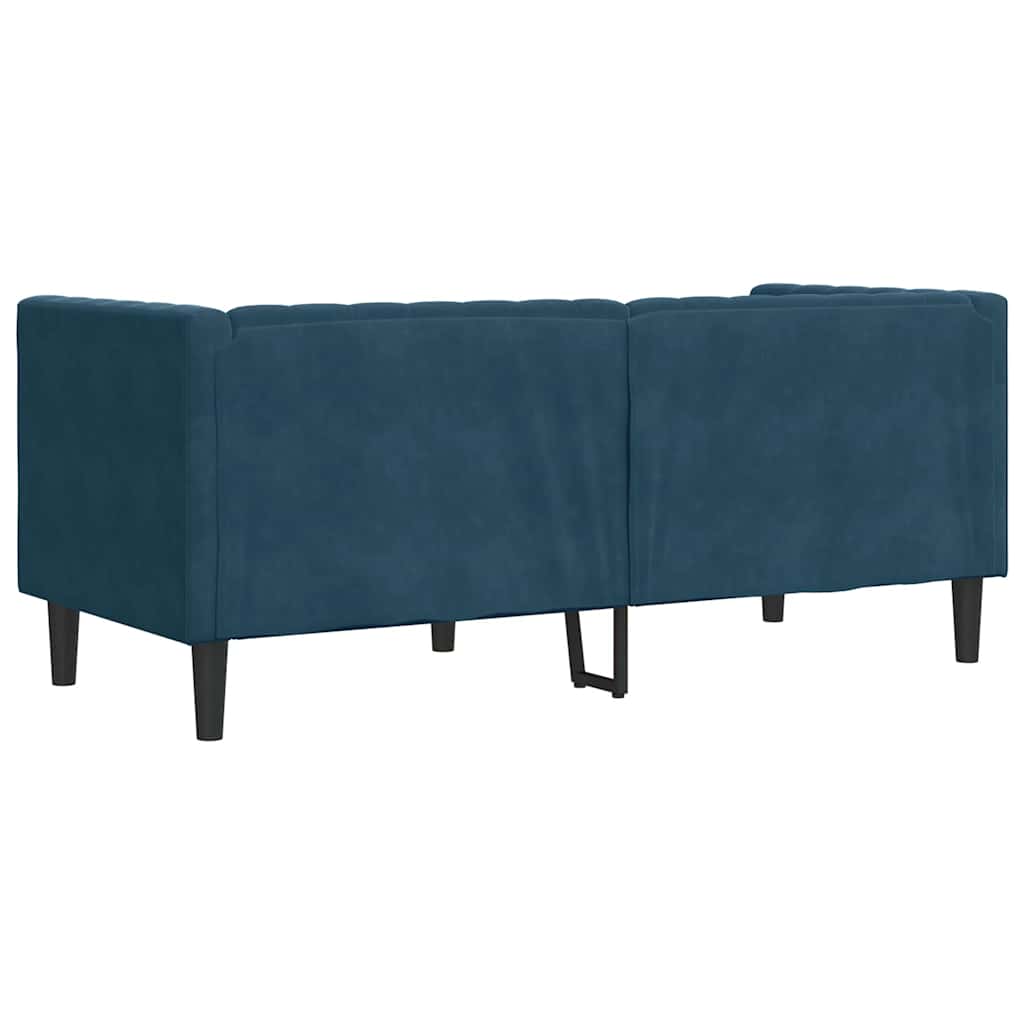 Chesterfield-Sofa mit Nackenrollen 2-Sitzer Blau Samt