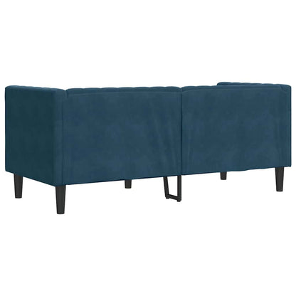 Chesterfield-Sofa mit Nackenrollen 2-Sitzer Blau Samt