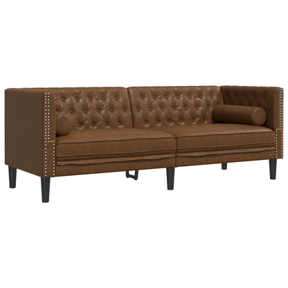 Chesterfield-Sofa 3-Sitzer Braun Kunstleder in Wildleder-Optik
