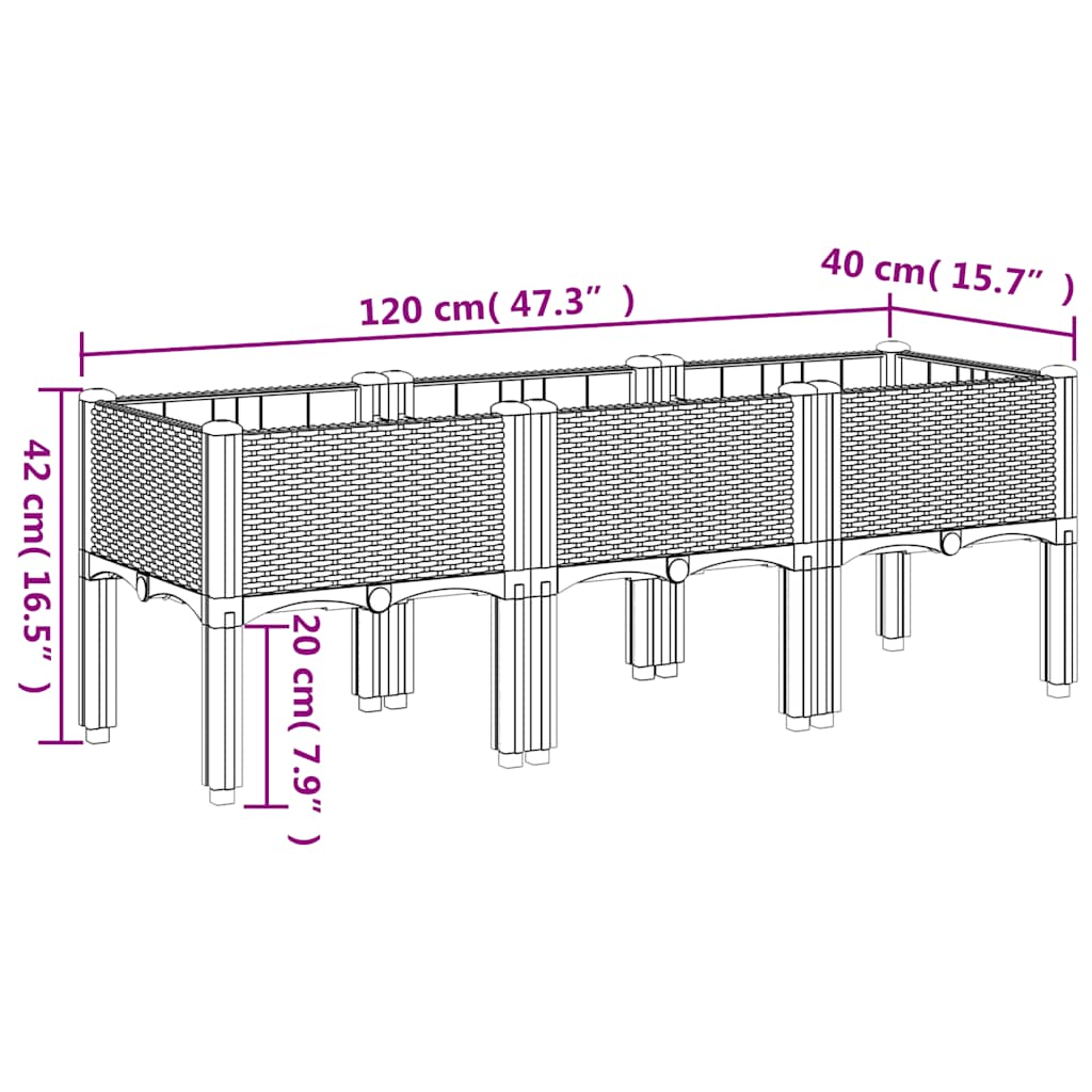Pflanzkasten mit Beinen Blaugrau 120x40x42 cm PP