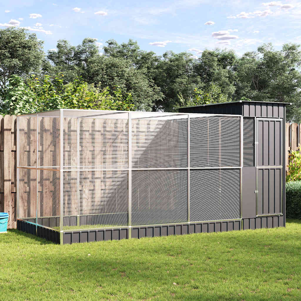 Voliere mit Erweiterung Silber 416 x 203 x 216 cm Stahl