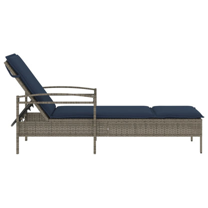 Sonnenliege mit Kissen Grau 63 x 200 x 81 cm Poly Rattan
