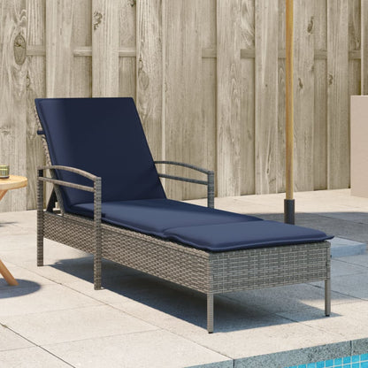 Sonnenliege mit Kissen Grau 63 x 200 x 81 cm Poly Rattan