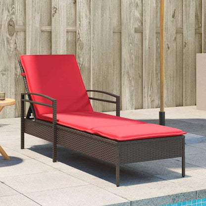 Sonnenliege mit Kissen Braun 63x200x81 cm Poly Rattan
