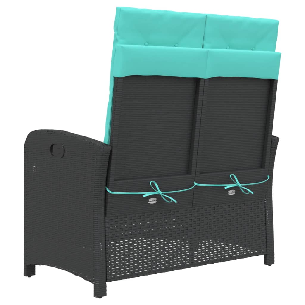 Gartenbank Verstellbar mit Kissen Schwarz Poly Rattan