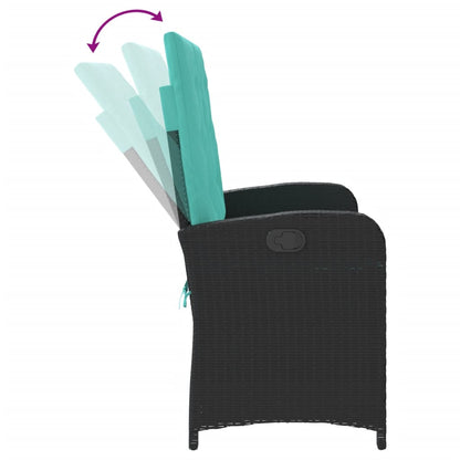 Gartenbank Verstellbar mit Kissen Schwarz Poly Rattan
