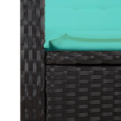 Gartenbank Verstellbar mit Kissen Schwarz Poly Rattan