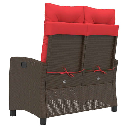 Gartenbank Verstellbar mit Kissen Braun Poly Rattan