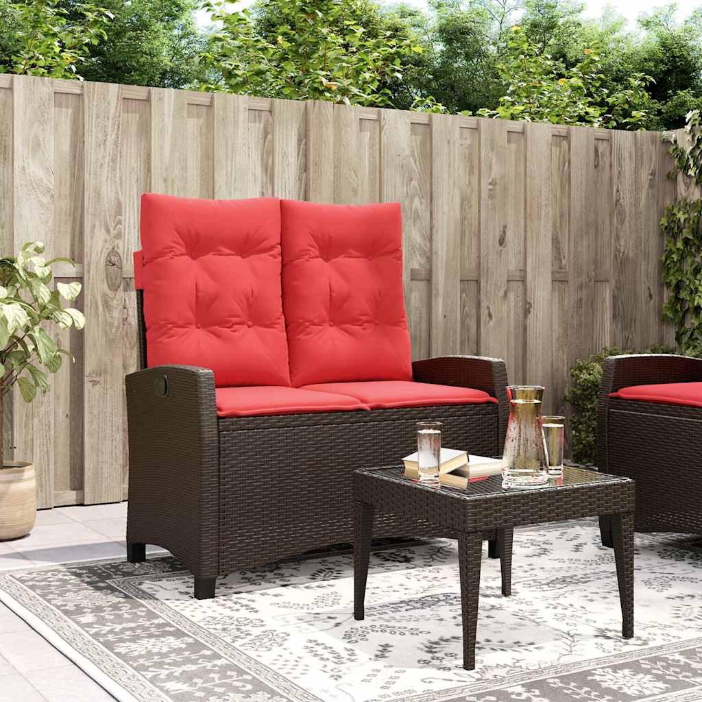 Gartenbank Verstellbar mit Kissen Braun Poly Rattan