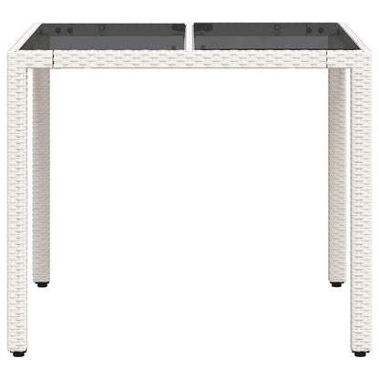 Gartentisch mit Glasplatte Weiß 90x90x75 cm Poly Rattan