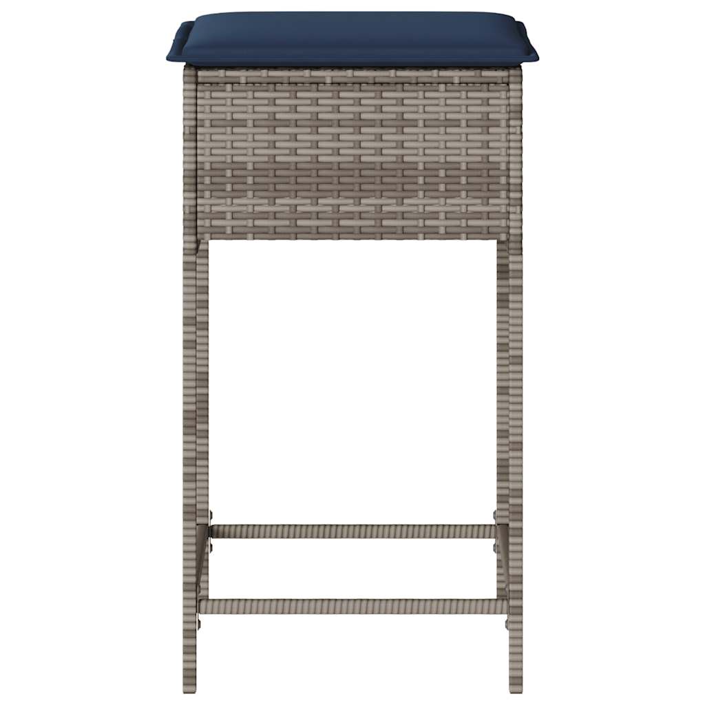 Garten-Barhocker mit Kissen 2 Stk. Grau Poly Rattan