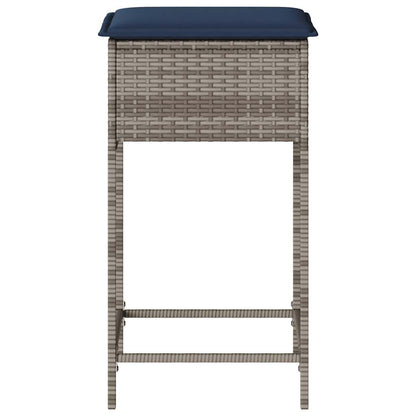 Garten-Barhocker mit Kissen 2 Stk. Grau Poly Rattan