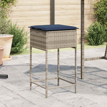 Garten-Barhocker mit Kissen 2 Stk. Grau Poly Rattan