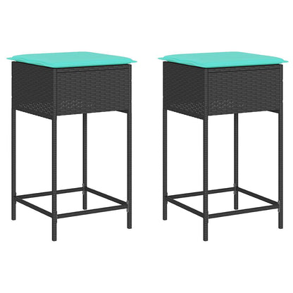 Garten-Barhocker mit Kissen 2 Stk. Schwarz Poly Rattan
