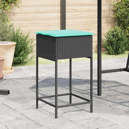 Garten-Barhocker mit Kissen 2 Stk. Schwarz Poly Rattan