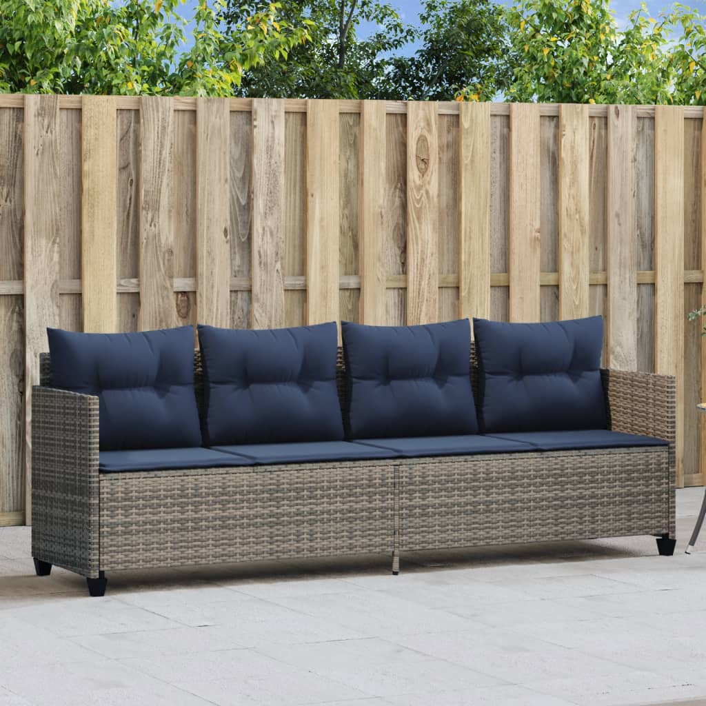 Sonnenliege mit Kissen Grau Poly Rattan