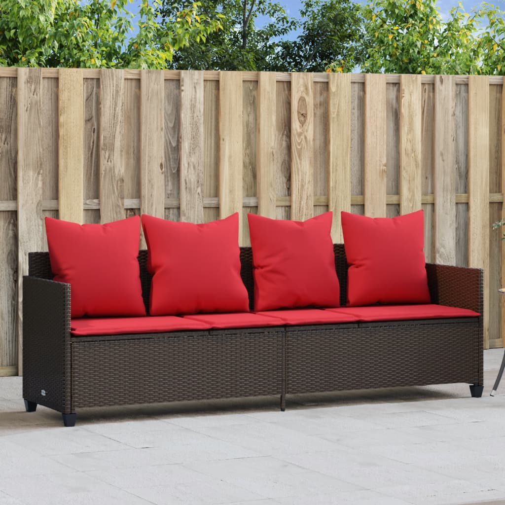 Sonnenliege mit Kissen Braun Poly Rattan
