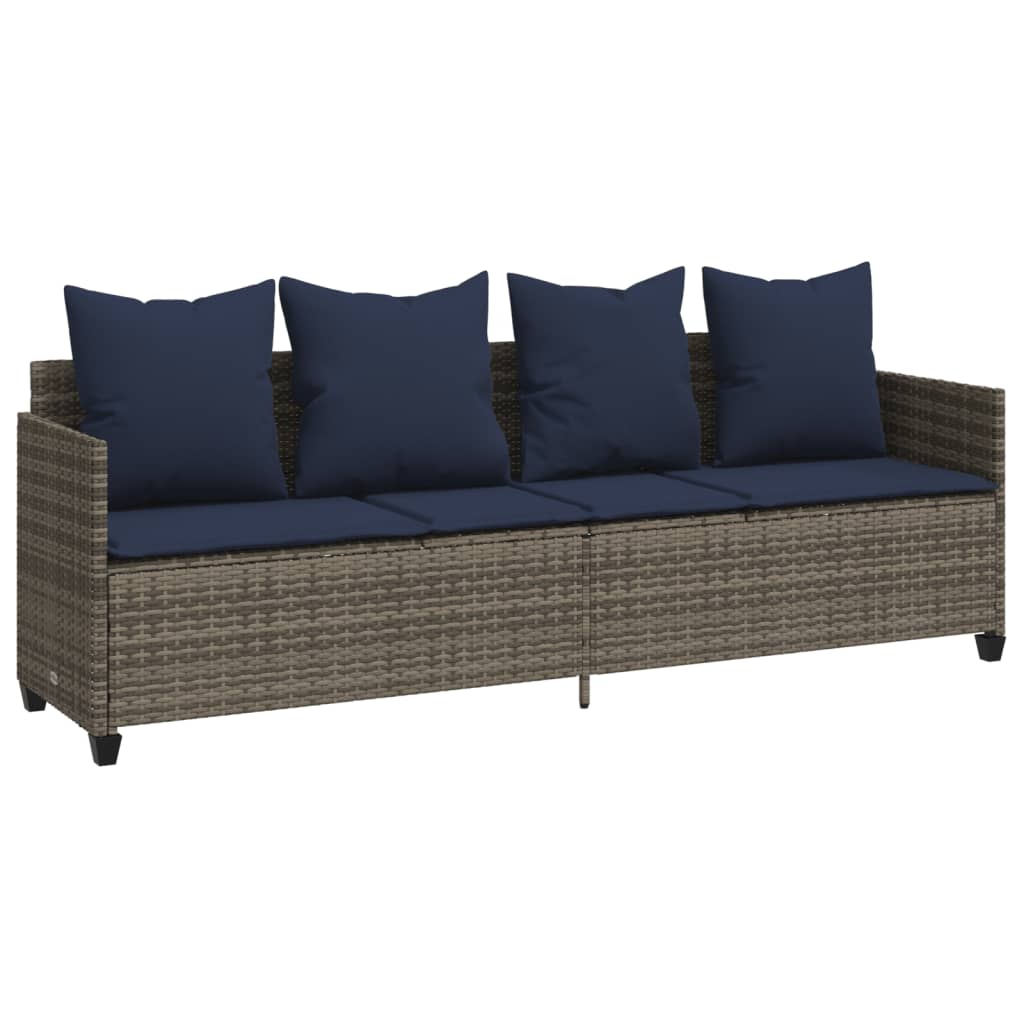 Sonnenliege mit Kissen Grau Poly Rattan
