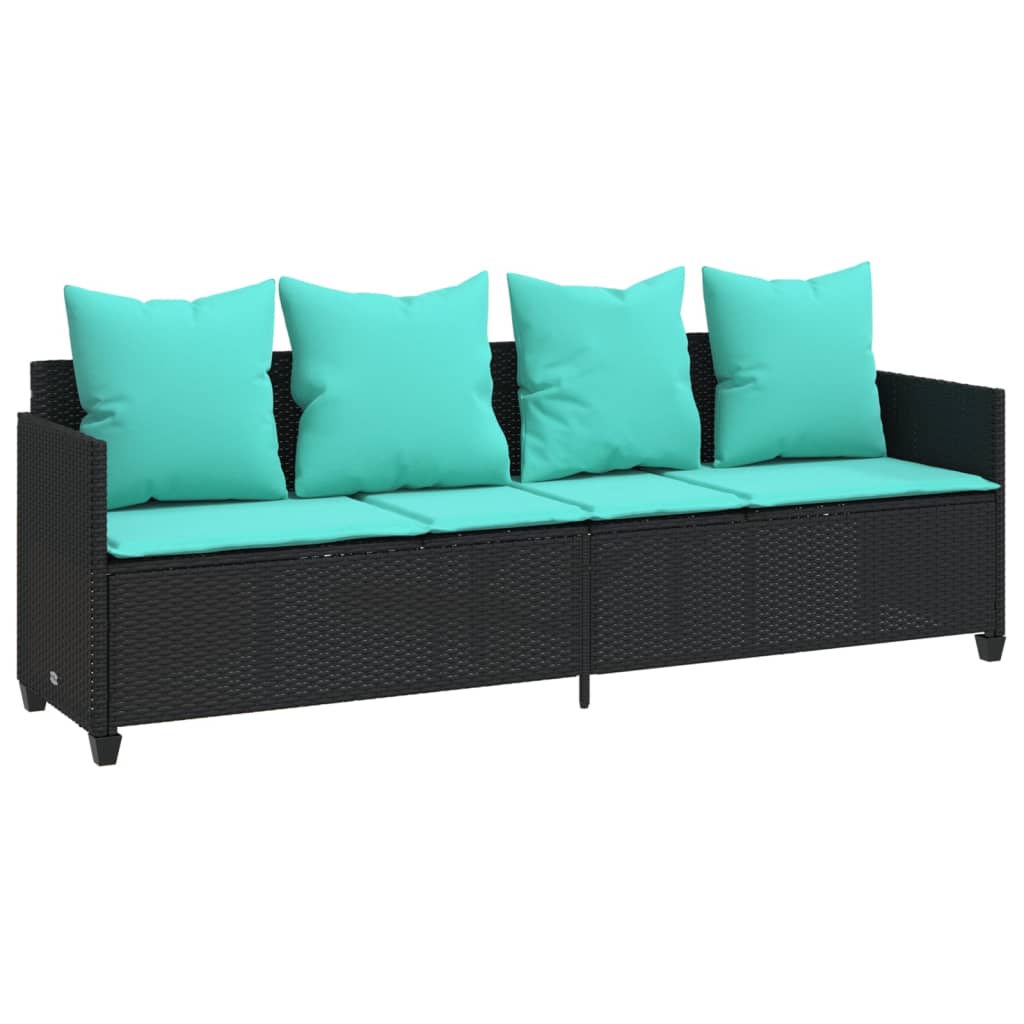 Sonnenliege mit Kissen Schwarz Poly Rattan