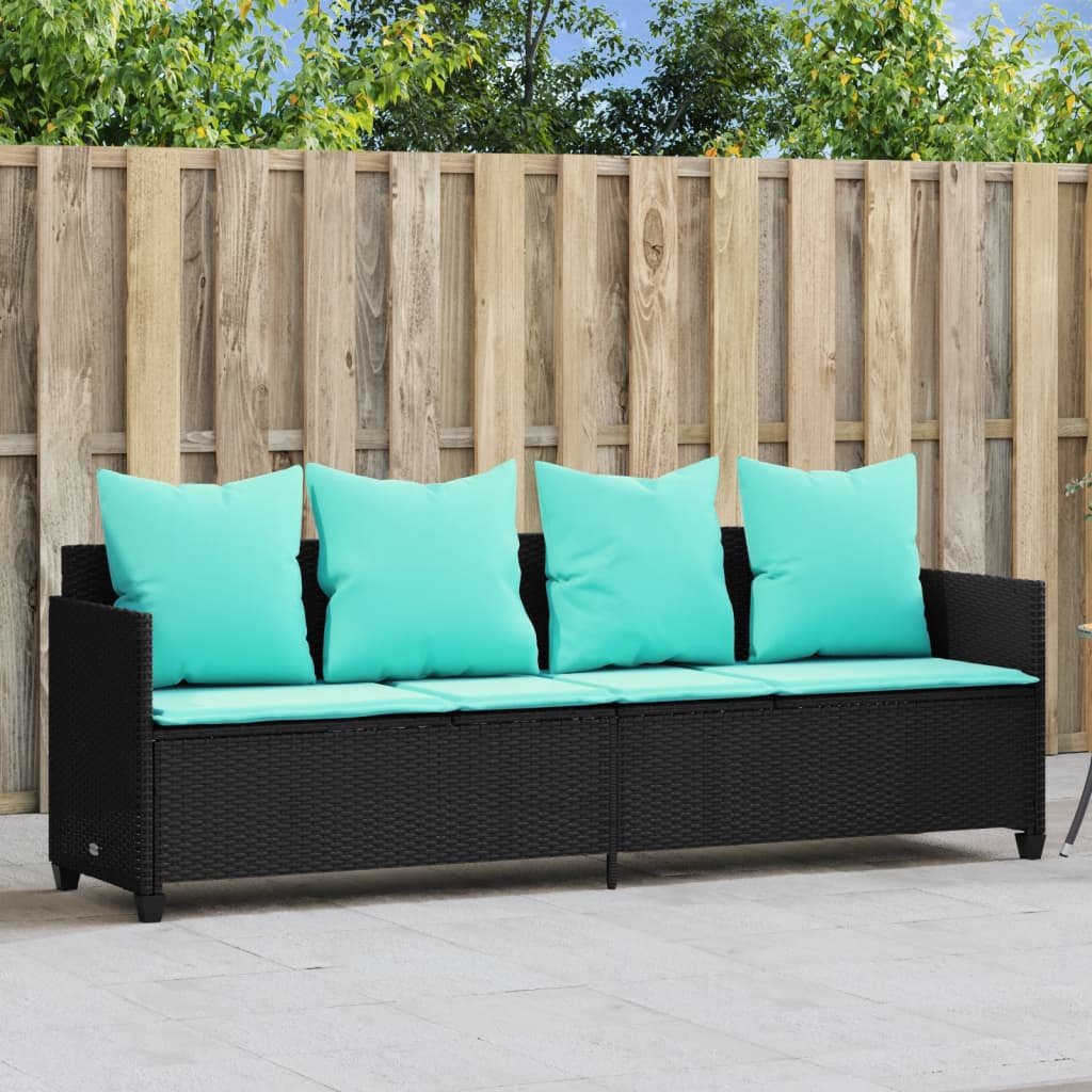 Sonnenliege mit Kissen Schwarz Poly Rattan