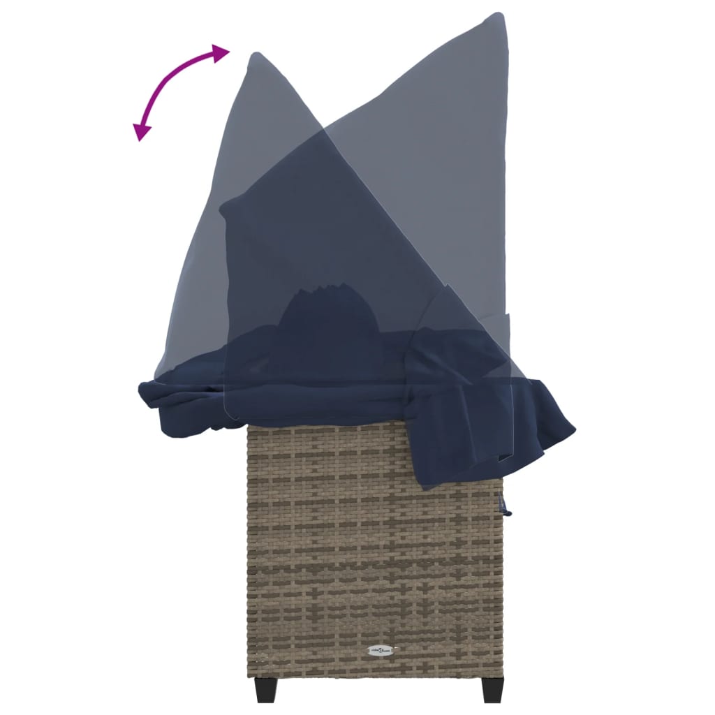 Sonnenliege mit Dach und Kissen Grau Poly Rattan