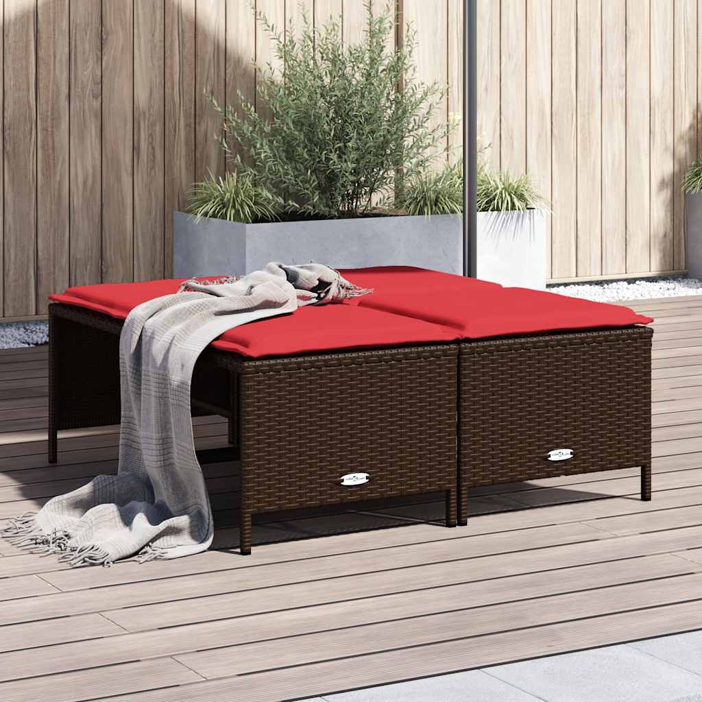 Gartenhocker mit Kissen 4 Stk. Braun Poly Rattan