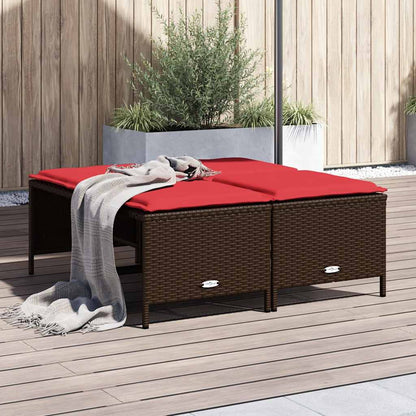 Gartenhocker mit Kissen 4 Stk. Braun Poly Rattan
