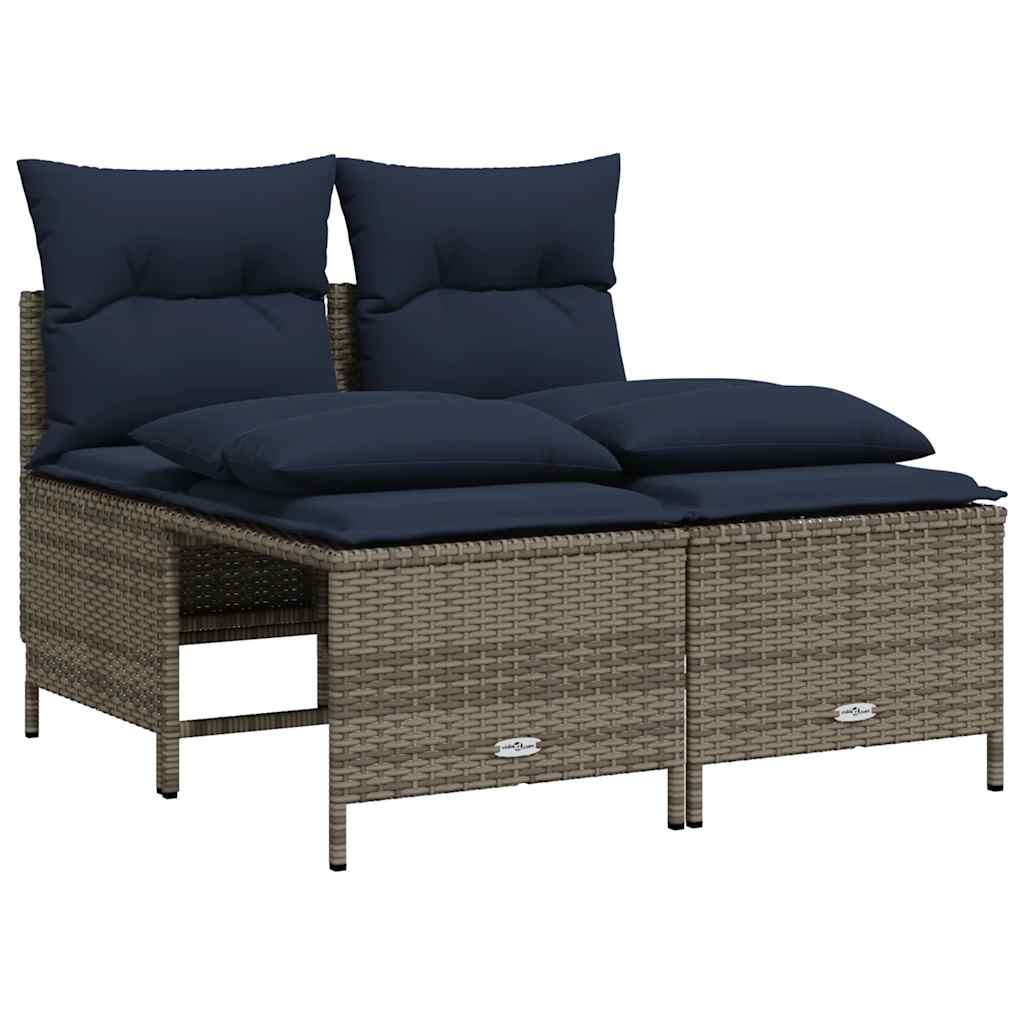 4-teiliges Gartensofa-Set mit Kissen, grau, Polyrattan